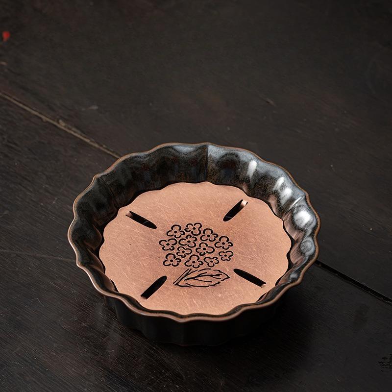 

Retro brass petal pot, ceramic tea tray, tea table, dry brew tray, small water storage tray, tea tray, tea snack tray