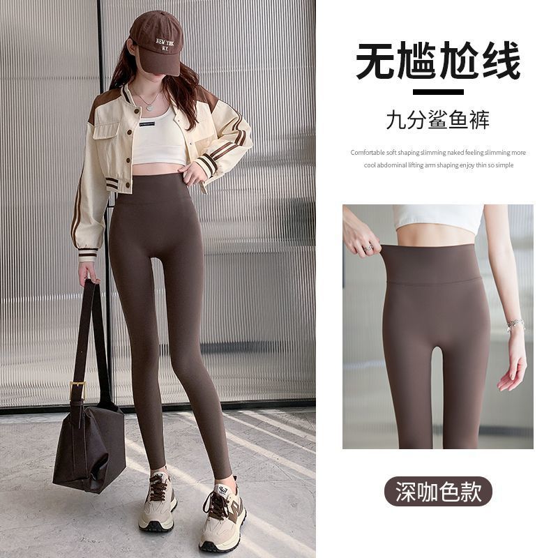 Women's High Waist Leggings Elastic Waist Yoga Pants Skinny Fleece Lined Solid Color Winter Nine Points Trousers