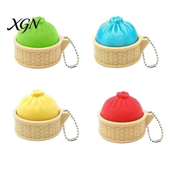 Bag Hanging Toy 3D Printed Dumpling Squeeze Keychain, Stress Balls with Steamer, Cute Anxiety Relief Toy, Soft Decompression Dough Dough, Simulation