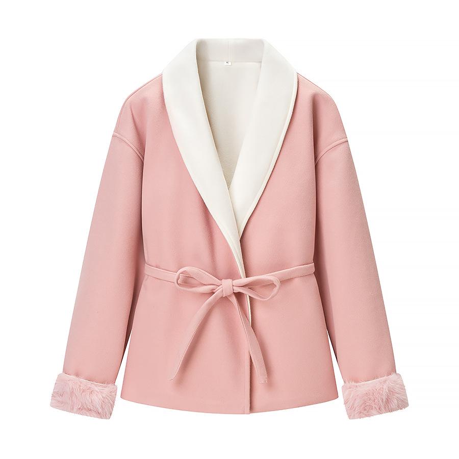 Women's French Chic Bow Tie Hooded Woolen Coat