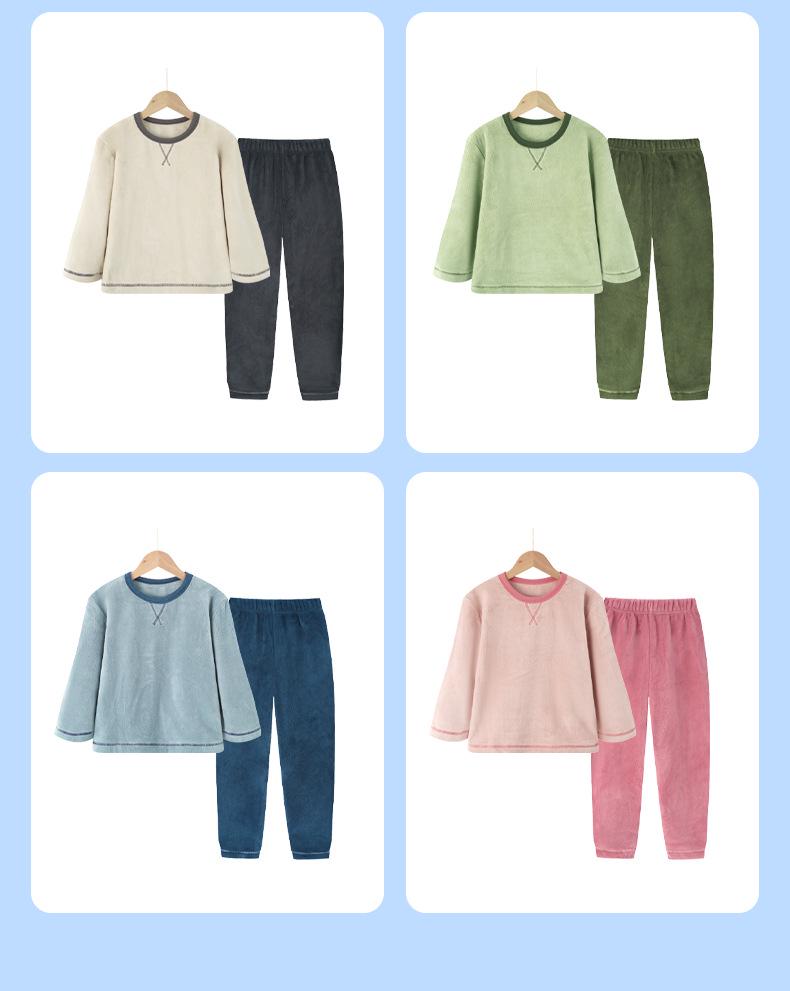 Unisex Fleece-gefüttertes Kinder Flanell Schlafanzug Set für Herbst und Winter