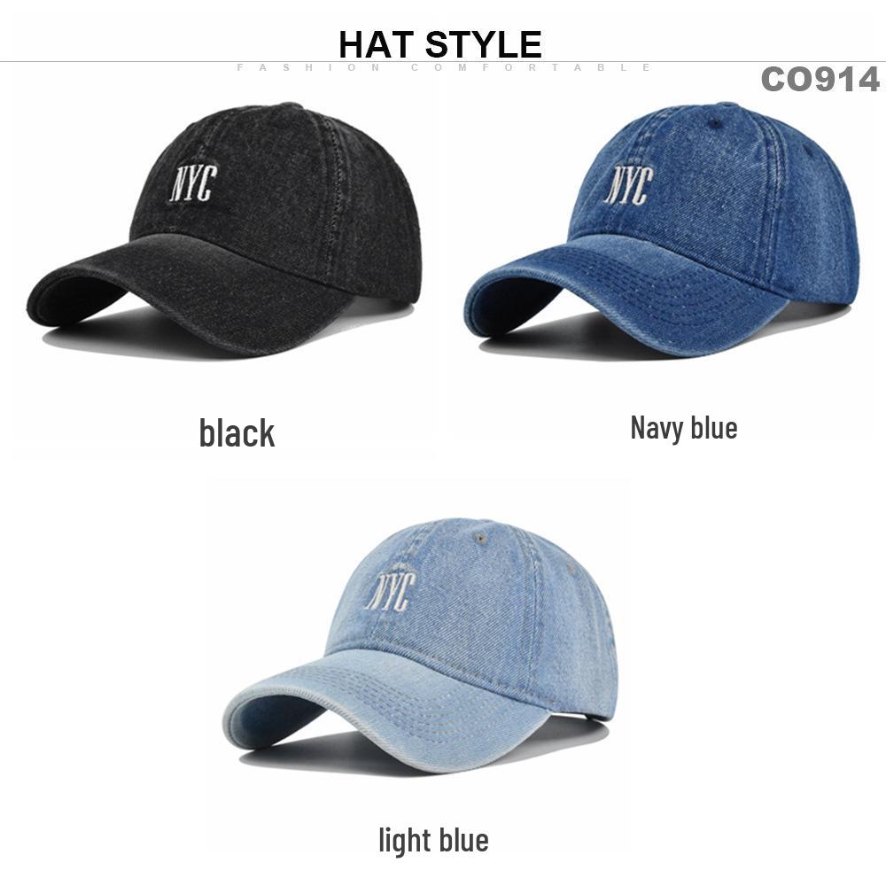 Vintage Distressed Embroidered Denim Baseball Cap with Curved Brim