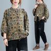 Retro Floral Printed Cotton Linen Blouse Women Spring Autumn Top Loose Large Size Shirt
