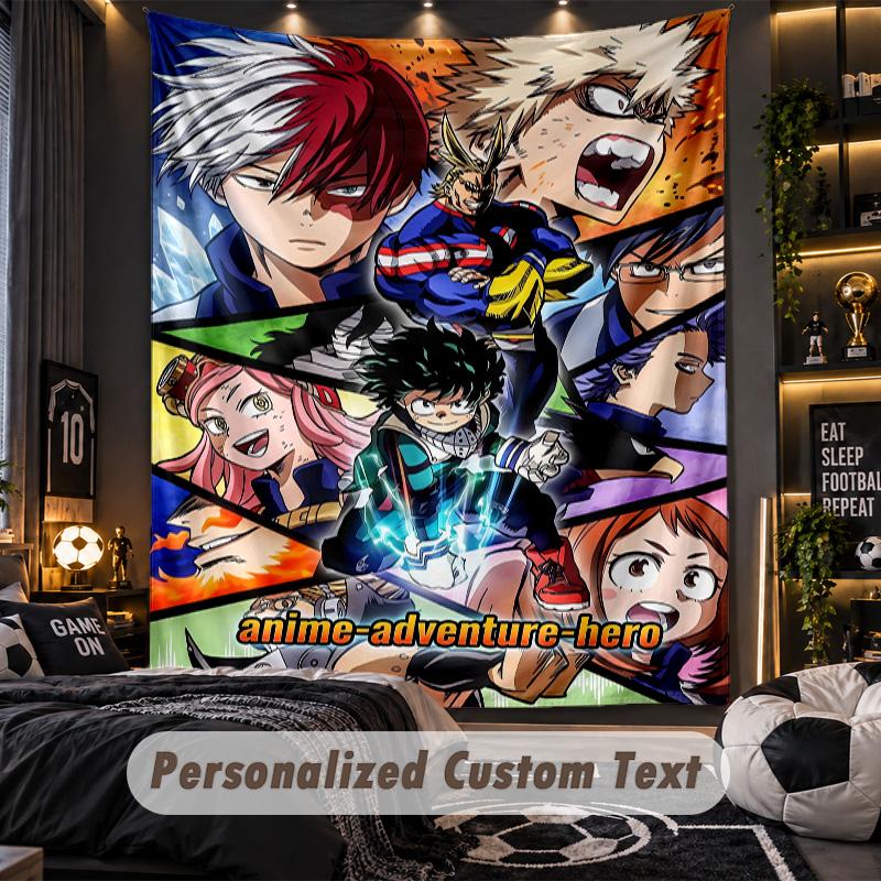 Personalized Wall Tapestry,My Hero Academia Custom Printed Name, Fabric Wall Art For Indoor Room Backdrop