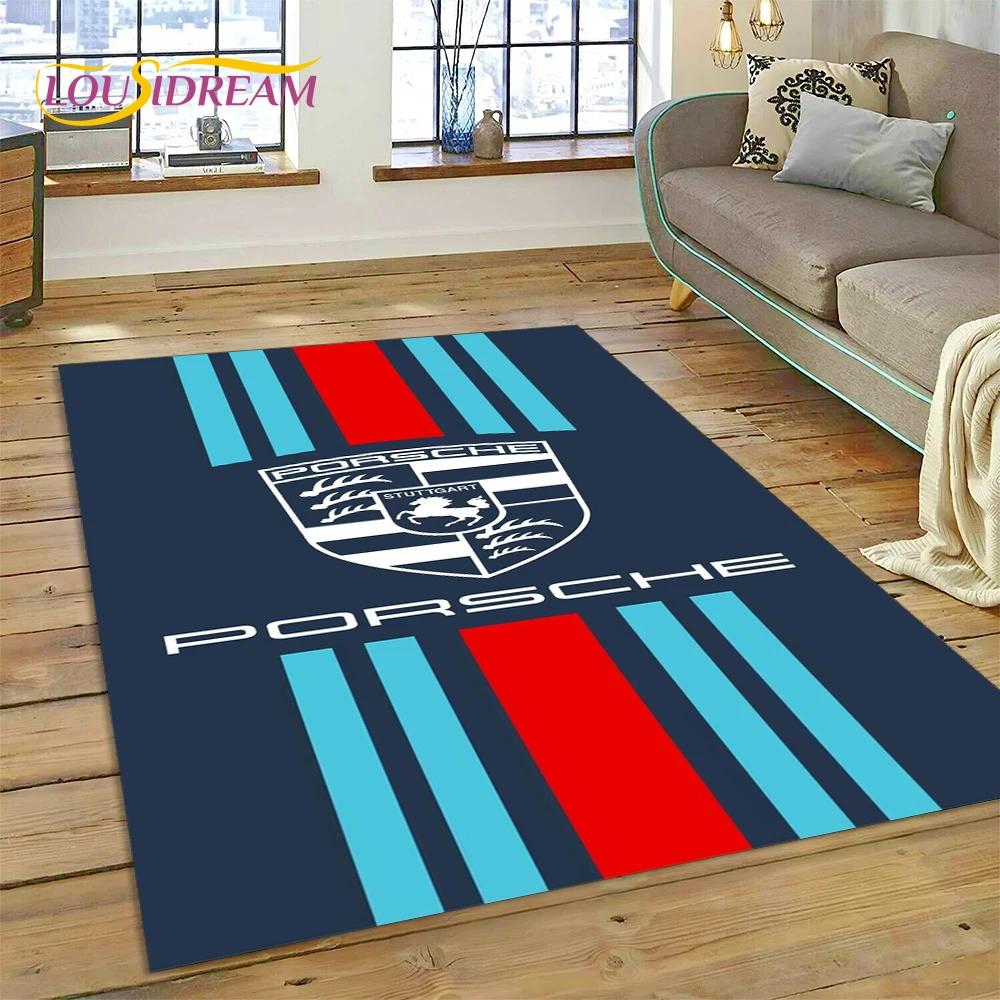 Car Logo P-Porsche 3D Printing Rug Carpet for Living Room Bedroom Home Decor,Floor Mat Non-slip for Sofa Doormat Gift Kids Play