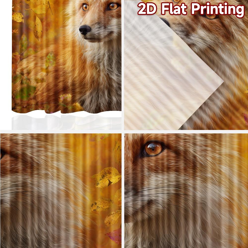 2pcs, 2D FLAT PRINTING Curtains (Without Rod) Autumn Fox(1) Christmas Festival Chic Print Curtains Polyester Curtains Gifts for