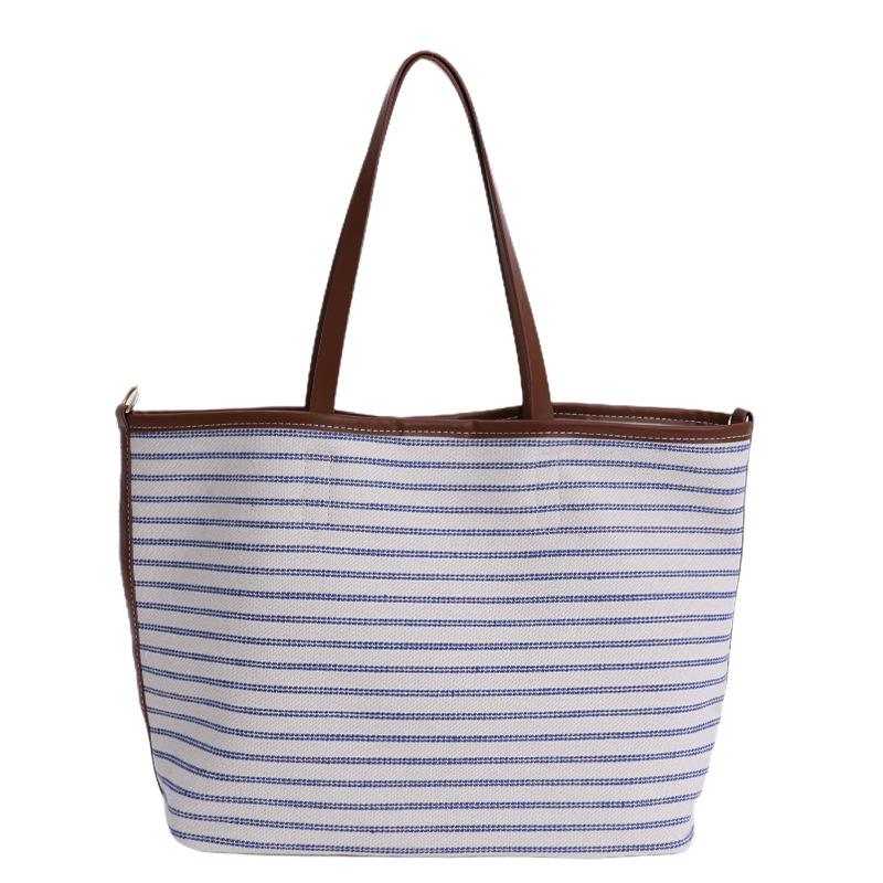 New niche large-capacity striped tote bag, premium lazy fashion commuter versatile canvas bag