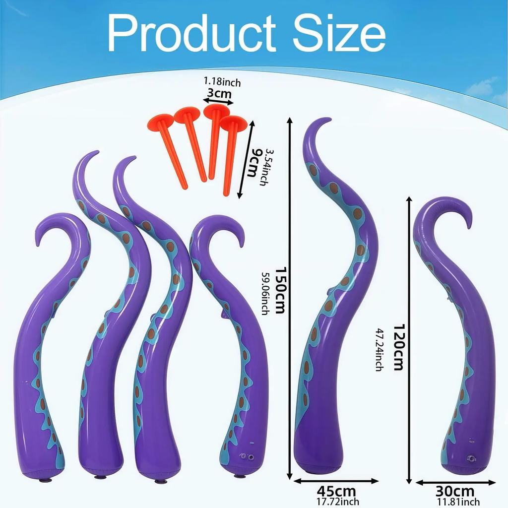 4x Halloween Inflatable Octopus Tentacles - PVC Horror Decor for Door Window Garden Lawn Yard Spooky Halloween Ornaments