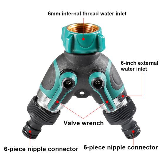 Garden Hose Splitter Water Hose Y Splitter Heavy Duty 2 Way Splitter with Long Handle Shut Off Valves 3/4 Inch GHT Thread Connector for Outdoor