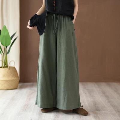 Full Length Wide Leg Pants Casual Loose Elastic Waist Solid Color Women Pants