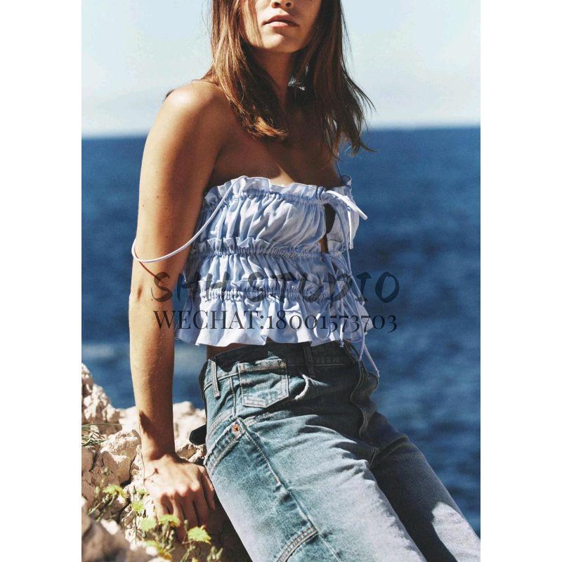 Spring New French Style Pure Desire Straight Collar Camisole Bowknot Decoration Poplin Tops 3067055 3411025