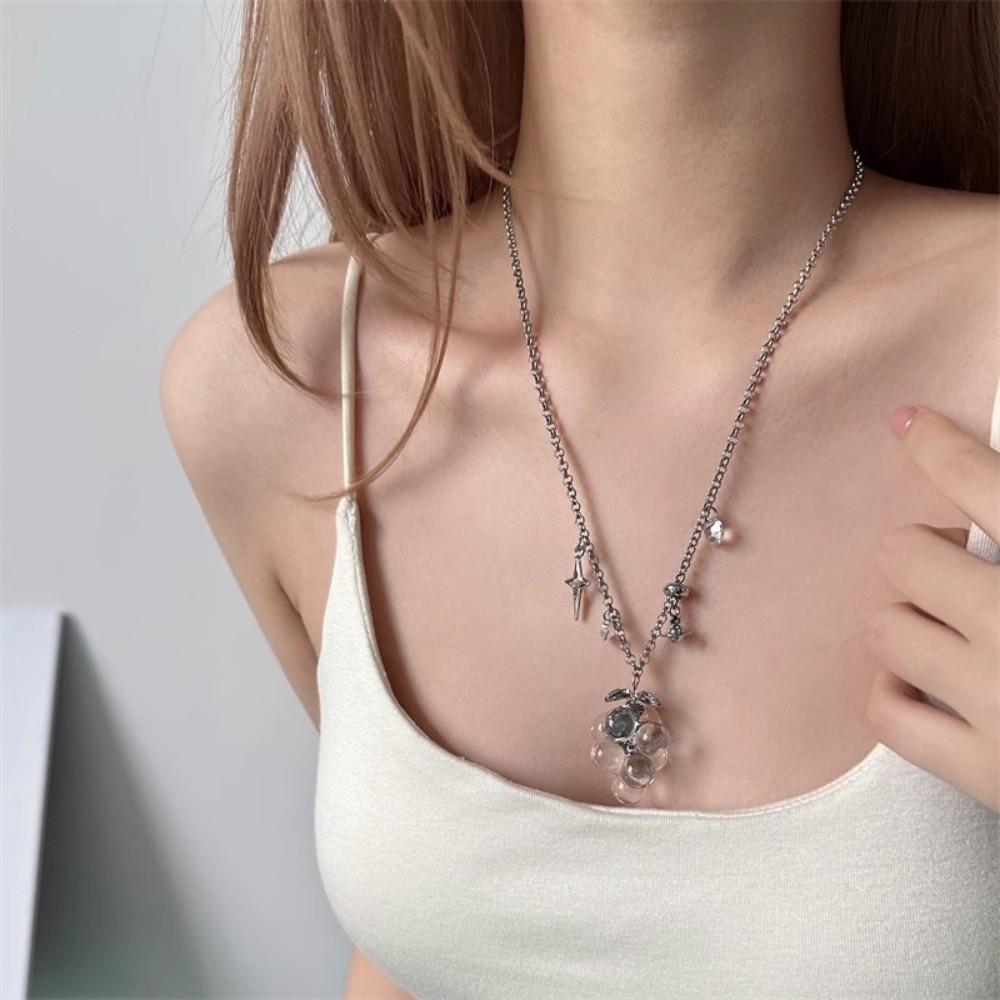 Saturn Starburst Choker Beaded Fruit Cluster Charm Y2K Neckwear Grape Cluster Necklace Photoshoot