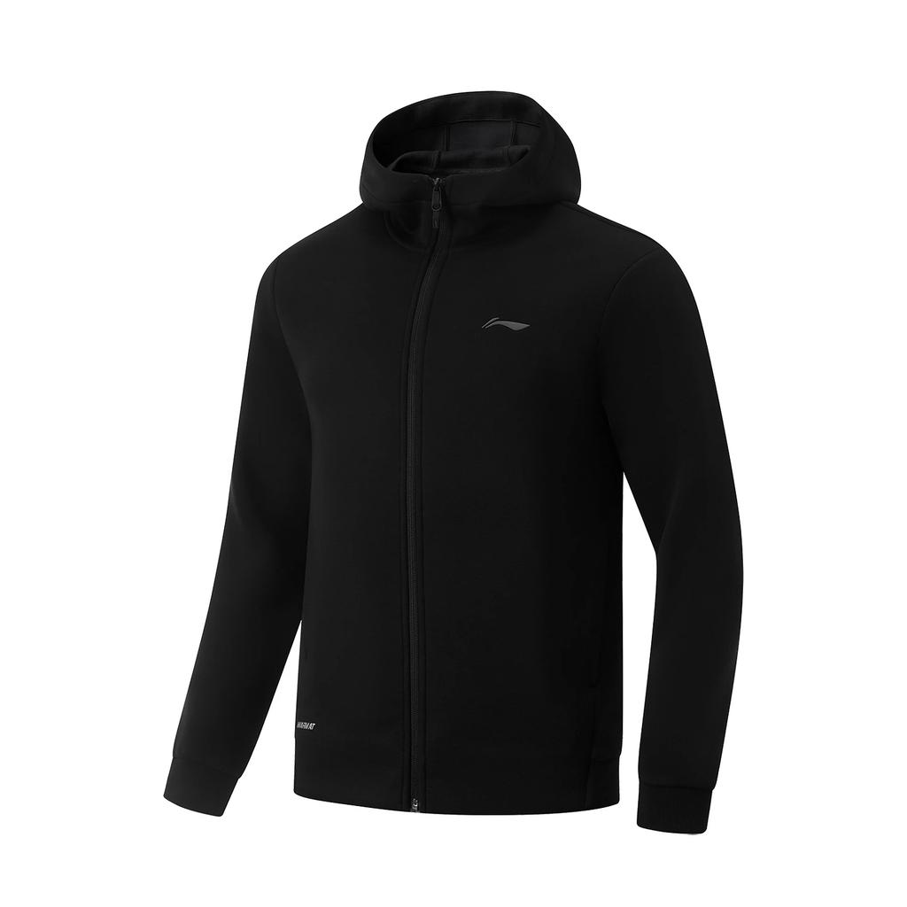 Li Ning Comfortable Casual Minimalist Hooded Zipper Cardigan Sweatshirt Men Sweatshirts Black AWDU581-1