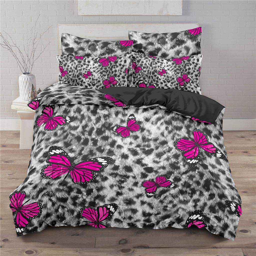 Leopard Print Duvet Cover Soft Butterfly Bedding Set King Twin Microfiber Animal Skin Fur Comforter Cover For Girls Boys Teens