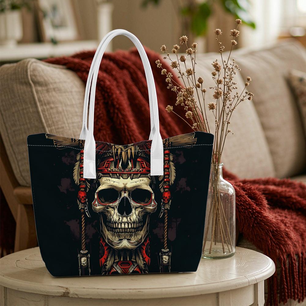 Skull Pattern Shoulder Bag Daily Use Casual Tote
