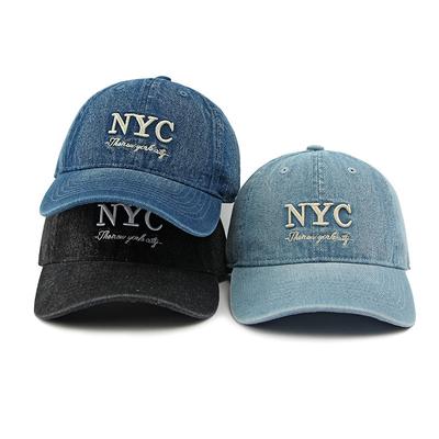 Bestickte Denim Baseballkappe Herren und Damen Waschen Alte Retro Baseballkappe Outdoor Sonnenhut Damen Lässig