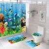 Bathroom Shower Curtain Four-piece Digital Printing Sand Underwater World Waterproof Shower Curtain Shower Curtain Partition Curtain Bath Mat
