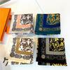 90CM Luxury Brand Flower Totem Manual Hand Rolled Twill Silk Scarf Women Curled Square Scarve Foulard Femme Wrap Bandana Hijab
