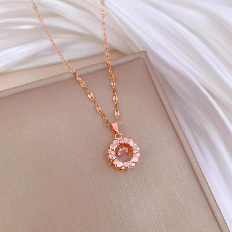 Ring Smart Light Luxury Temperament Gorgeous Full Diamond Necklace Women'S Versatile Collarbone Chain Titanium Steel Chain