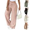 Damen Casual Hose mit lockerem Schnitt und Taschen, farbiger Knopf, elastischer Bund