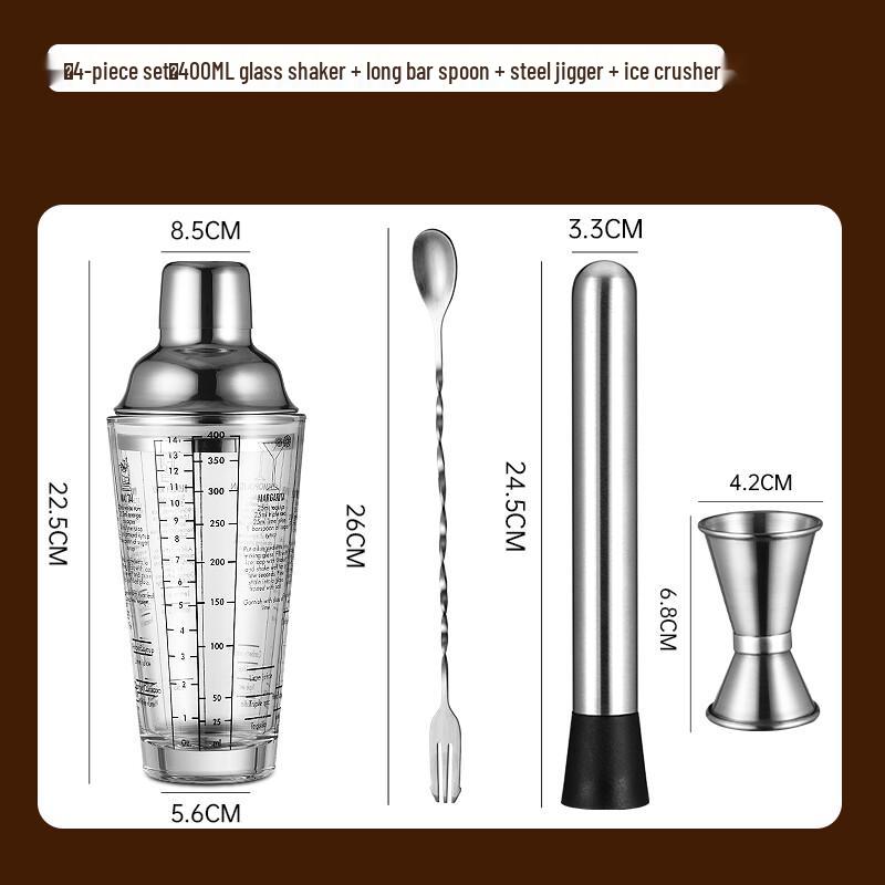 ZISIZ 304 Stainless Steel Glass Cocktail Shaker Set
