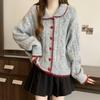 Koreanischer Stil Herzknopf Zopfstrick-Cardigan mit Puppenkragen für Damen, perfekt für Herbst und Winter