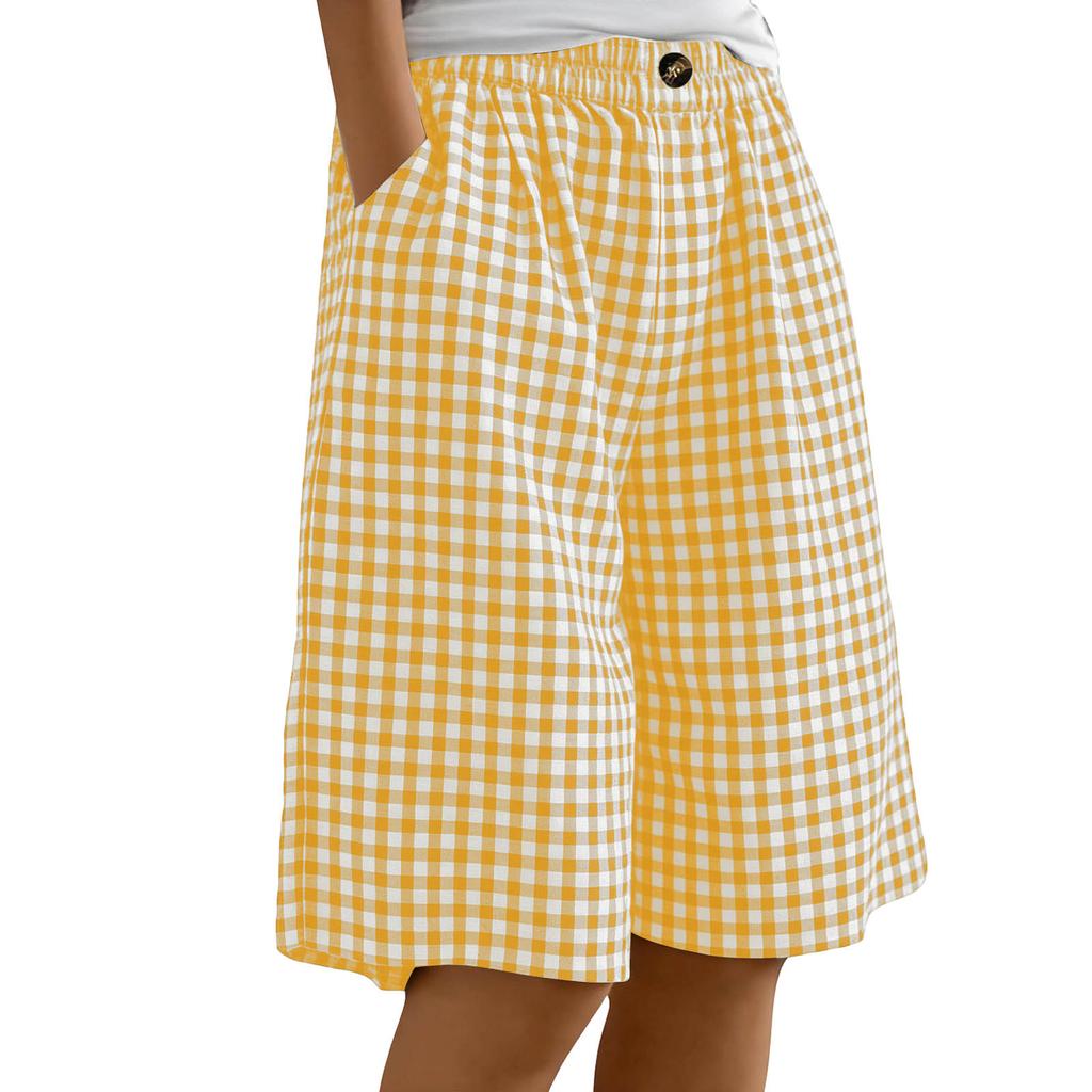 Women's Casual Comfortable Plaid Button-up Summer Shorts With Pockets