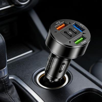 Digital Display Car Chargers 5 Ports For Smartphones Tablets Input 12 24V Output 5V 3.1A ABS Aluminum Construction