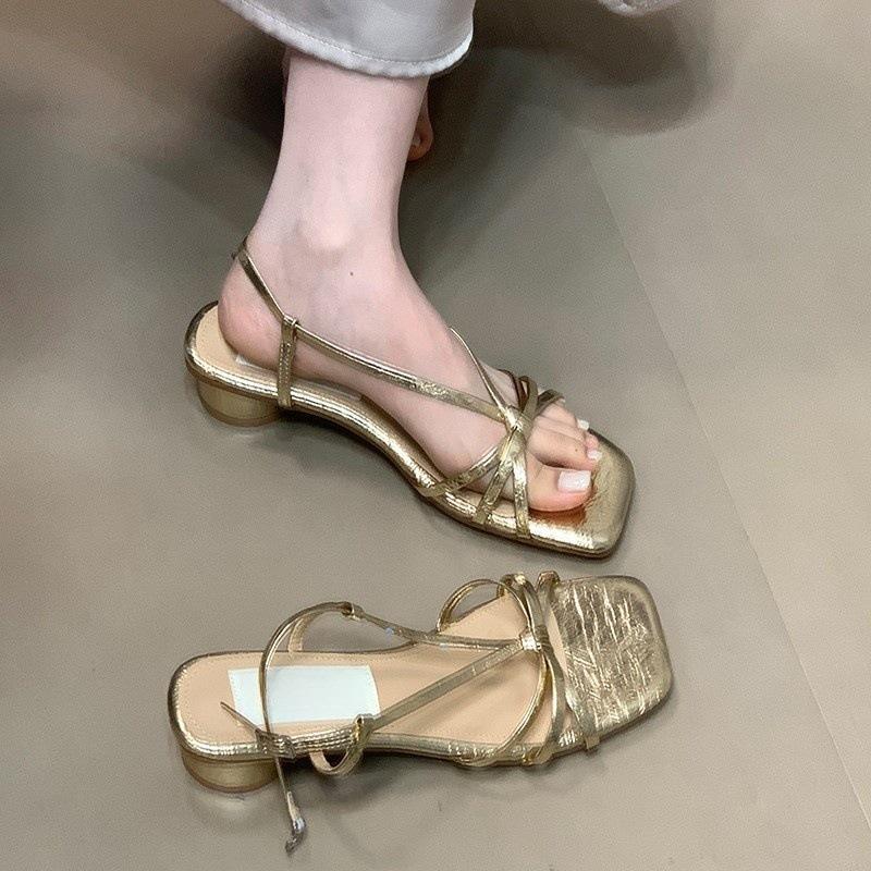 Open-toed sandals new versatile thick heel low heel thin strap fashion sandals women