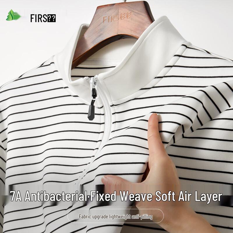 Men s 7A Antibacterial Half-Zip Striped Long-Sleeve T-Shirt 180