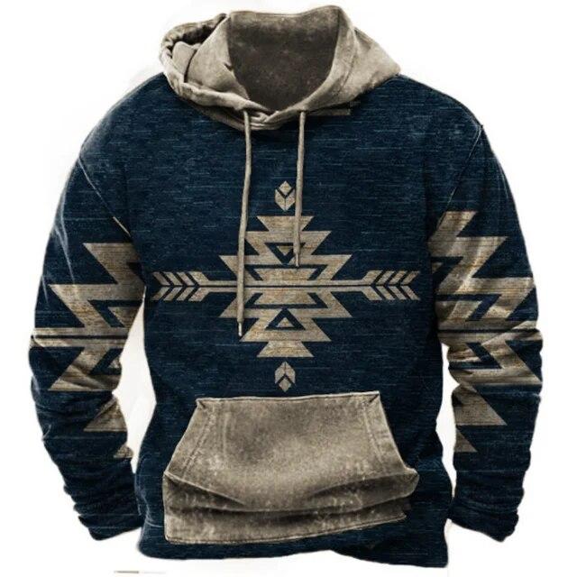 Christmas Men's Hoodie Retro Indian Animal Pattern Cowboy Style Casual Fashion Hooded Sweatshirt Unisex Harajuku Oversized Top