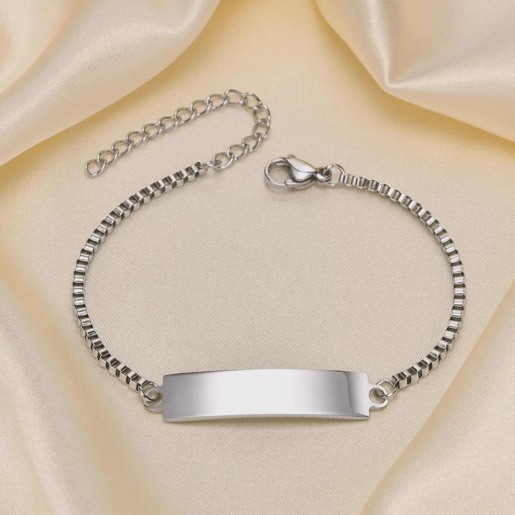 Engravable Gold Curved Box Chain Stainless Steel Women's & Children's Bracelet - BR-1540