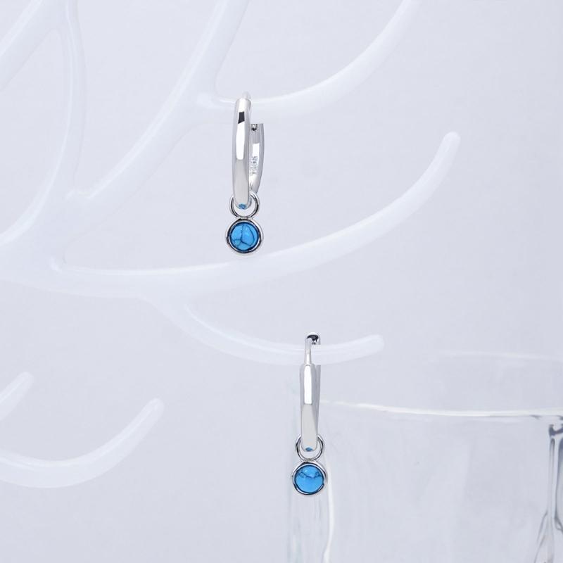 Silver-Tone Dangle Earrings with Visible Blue Veining, Electroplated Copper Hoops and Hinged Openings for Coordinated Everyday Outfit Wear