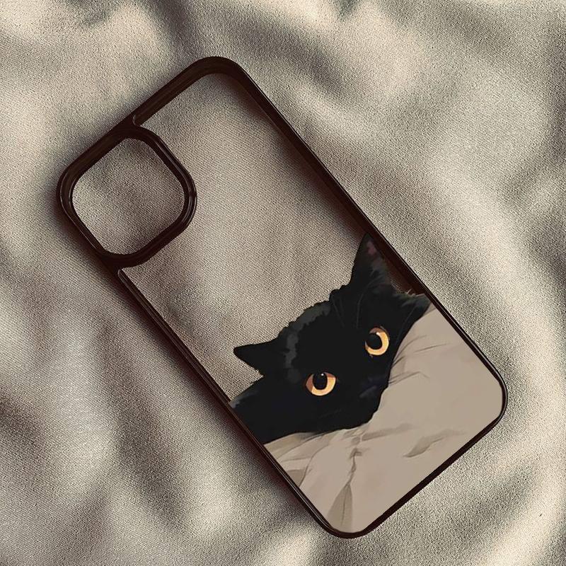 Cartoon Black Cat Phone Case for IPhone 16 13 15 Cover for 12 11 14 Pro Max 13 12Mini 14 15 Plus Hard PC Shells Fundas