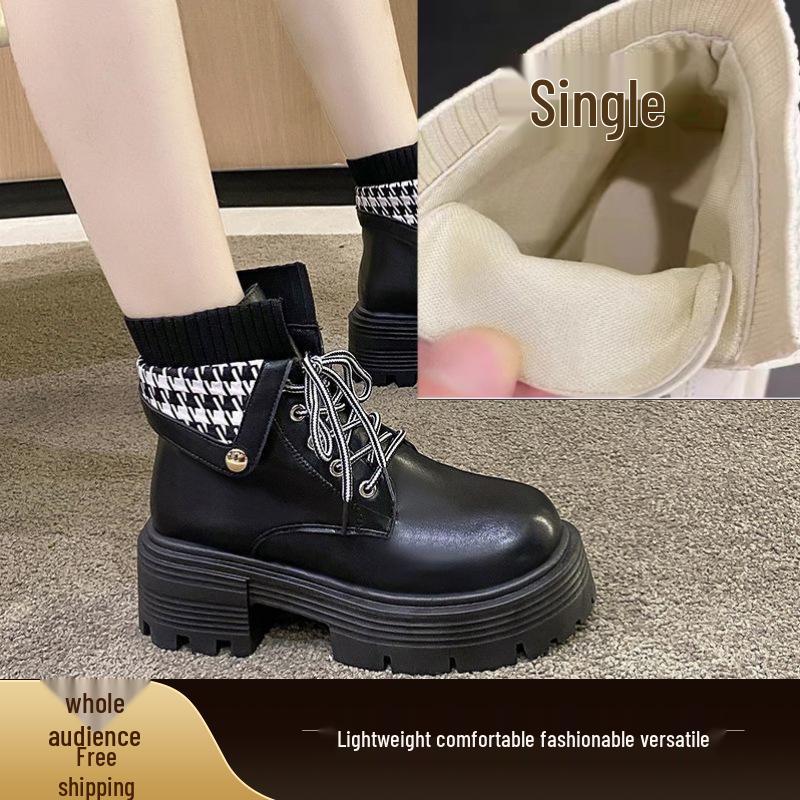 

Women s Thick-Soled Chelsea Boots – Versatile Autumn/Winter Short Boots for College Students, Ideal with Skirts, Low-Top, Cold-Proof. 35