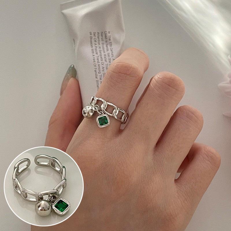 Bague ouverte vintage en argent S925 plaqué perle pour femmes