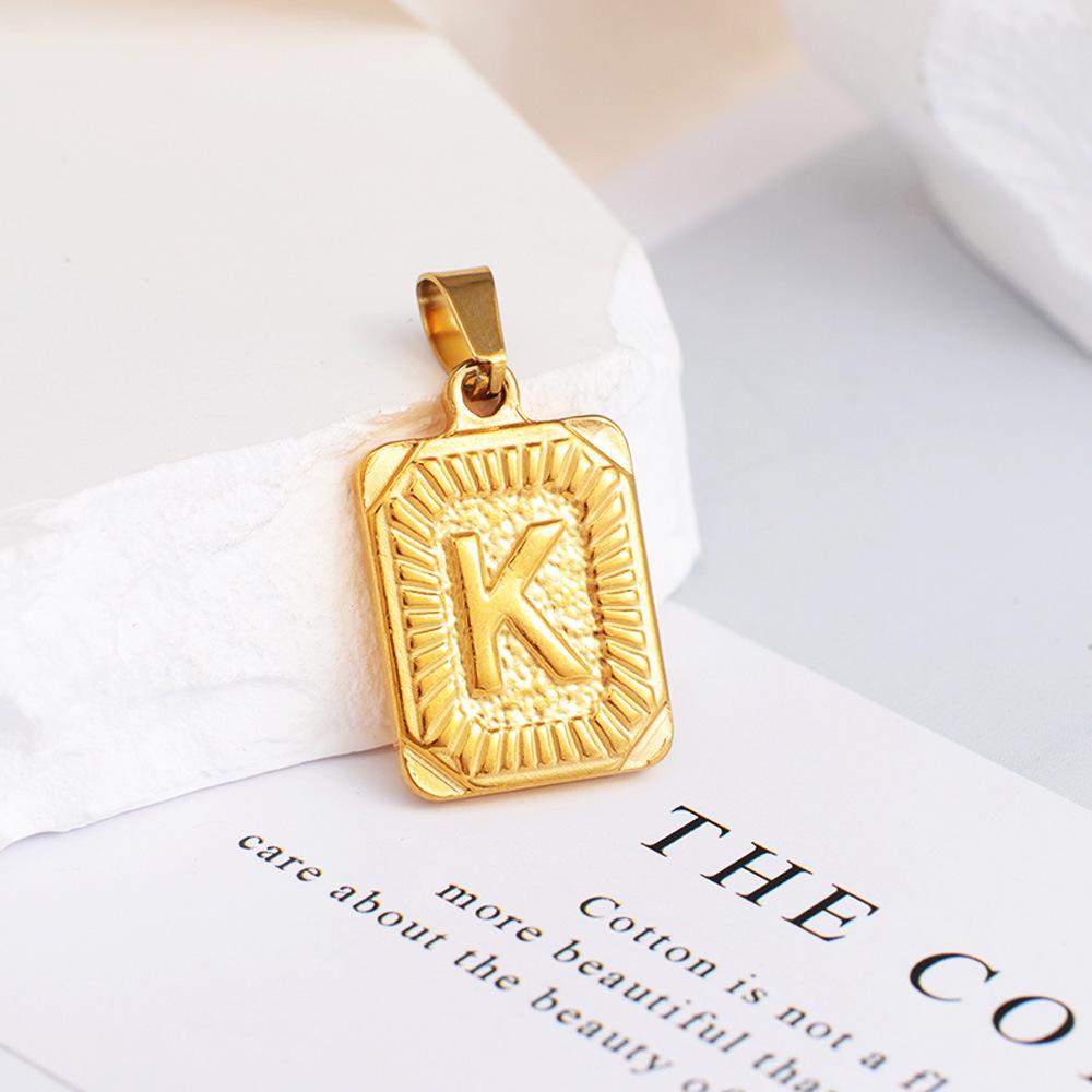 New Electroplated Square Copper Plate English Letter Pendant - Handmade Gold Medal Design.