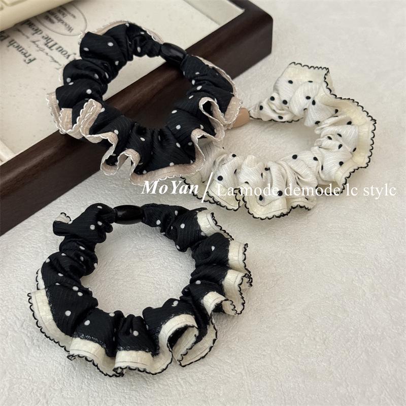 Retro Polka Dot Lace Hair Tie - Elastic Ponytail Holder for Women