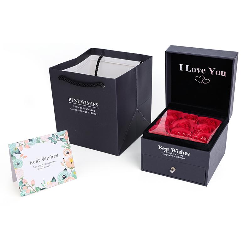 9 Rose Box with Jewelry Drawer Soap Flower Gift Box for Necklace Ring Packaging Women's Holiday Gift Preserved Rose Jewelry Case