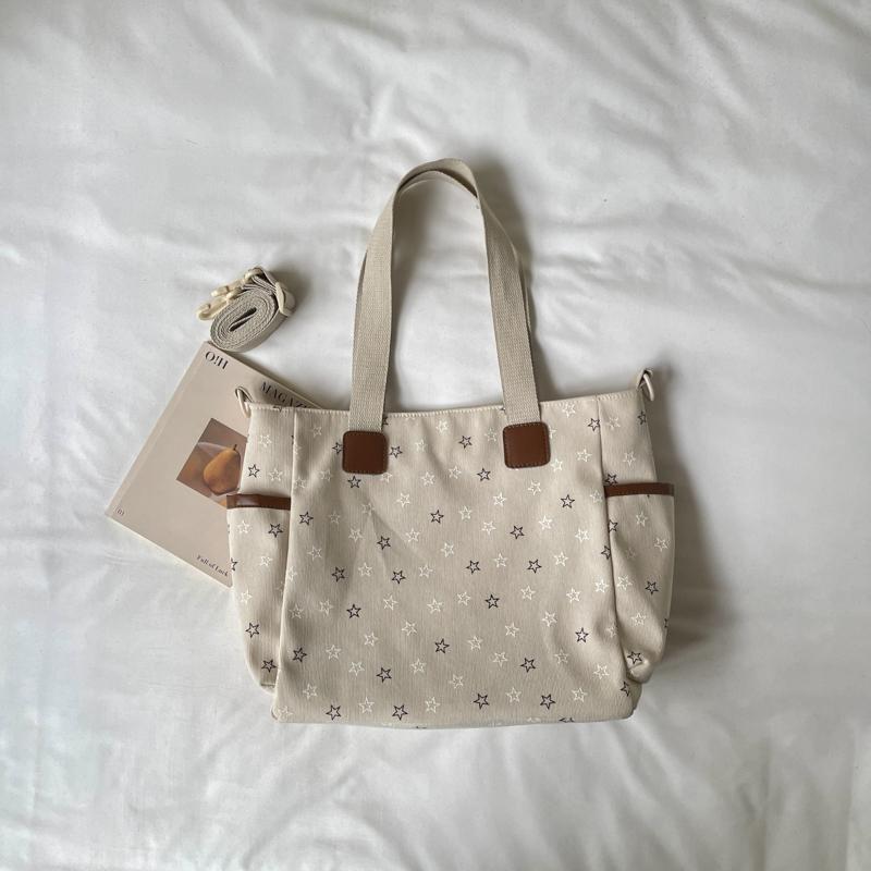 Womens Star Print Canvas Tote Bag Large Capacity Casual Shoulder Handbag Purse