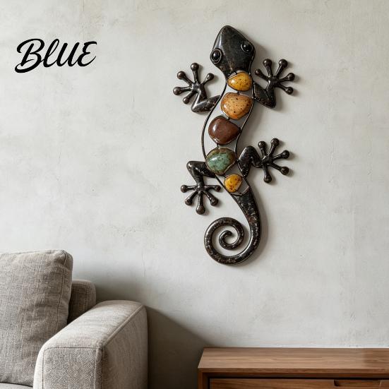 Tropical Home Accents Iron Art Lizard Decor Wall Metal Gecko Colorful Painted Exotic Garden Fence Decoration Outdoor Farmhouse Hanging