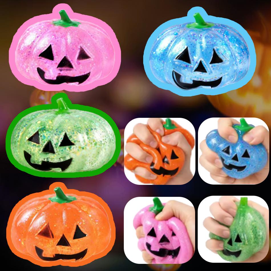 Pumpkin-Head Glitter Squeeze Toy, Slow-Rise Soft-Candy Feel, Non-Stick Tear-Proof Lightweight Compact Quick-Wipe Pliab Gifts In
