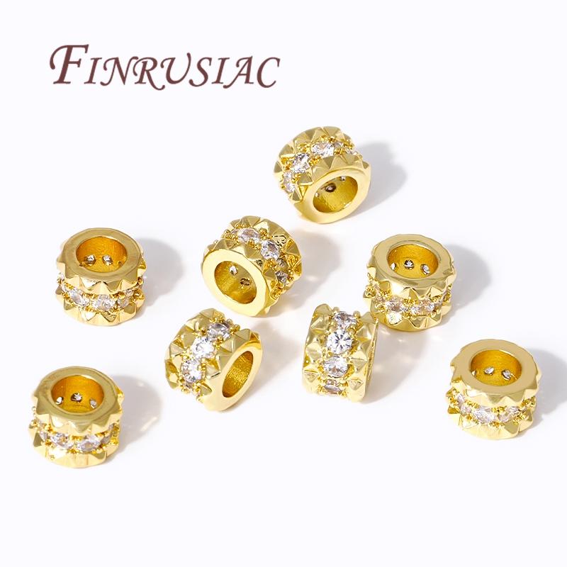 2/4/8Pcs/Lot 18K Gold Plated Brass with Zircon Spacer Beads For DIY Jewelry Making,Separators For Beads,Bracelets Bead Findings