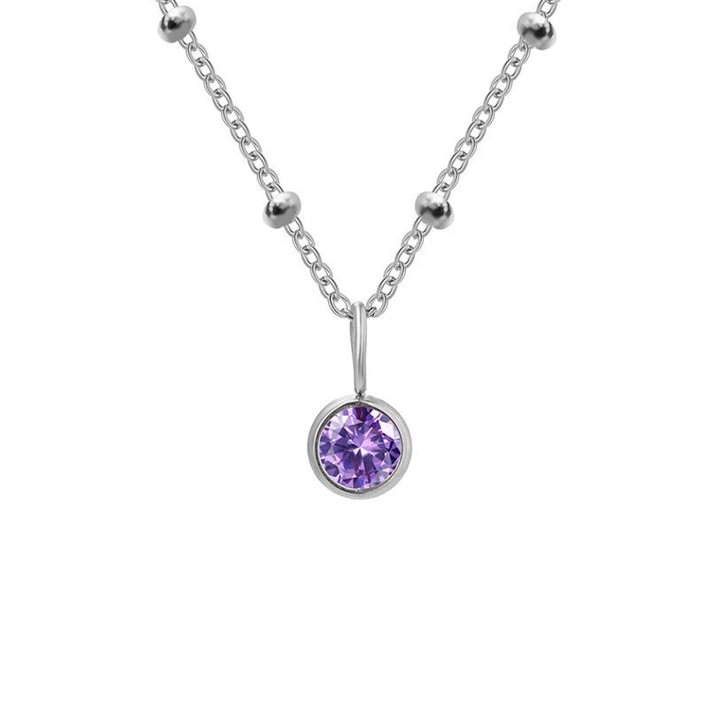Stainless Steel Vacuum-Plated Birthstone Rhinestone Necklace for Women - Fashionable European & American Style
