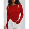 Spring and Autumn Women's Hollow Irregular Round Neck Knit Long Sleeve Sexy Fashion Top
