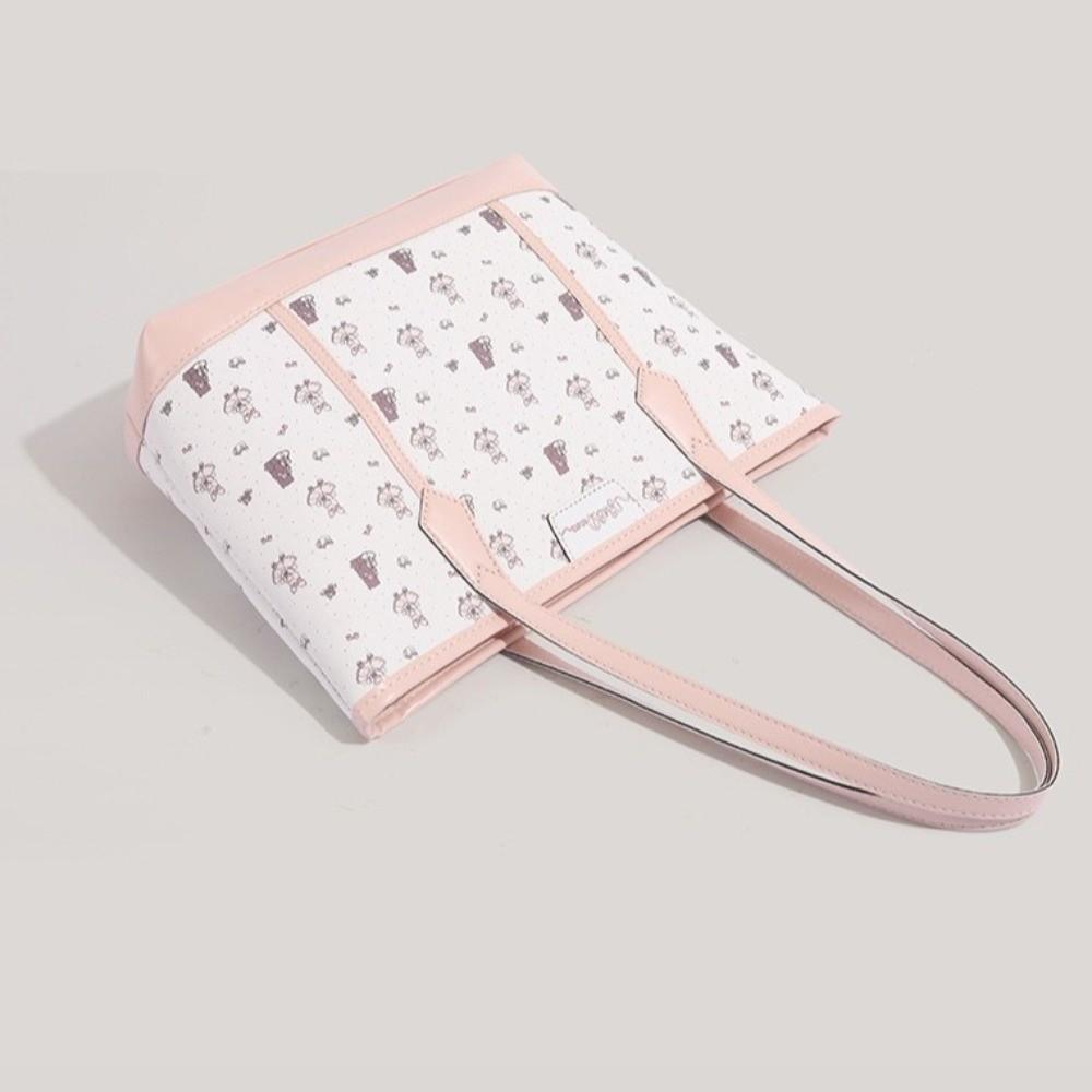 PU Aesthetic Print Handbag Bear Rabbit Print Commuting Bag Versatile Shoulder Bags  Party Vacation