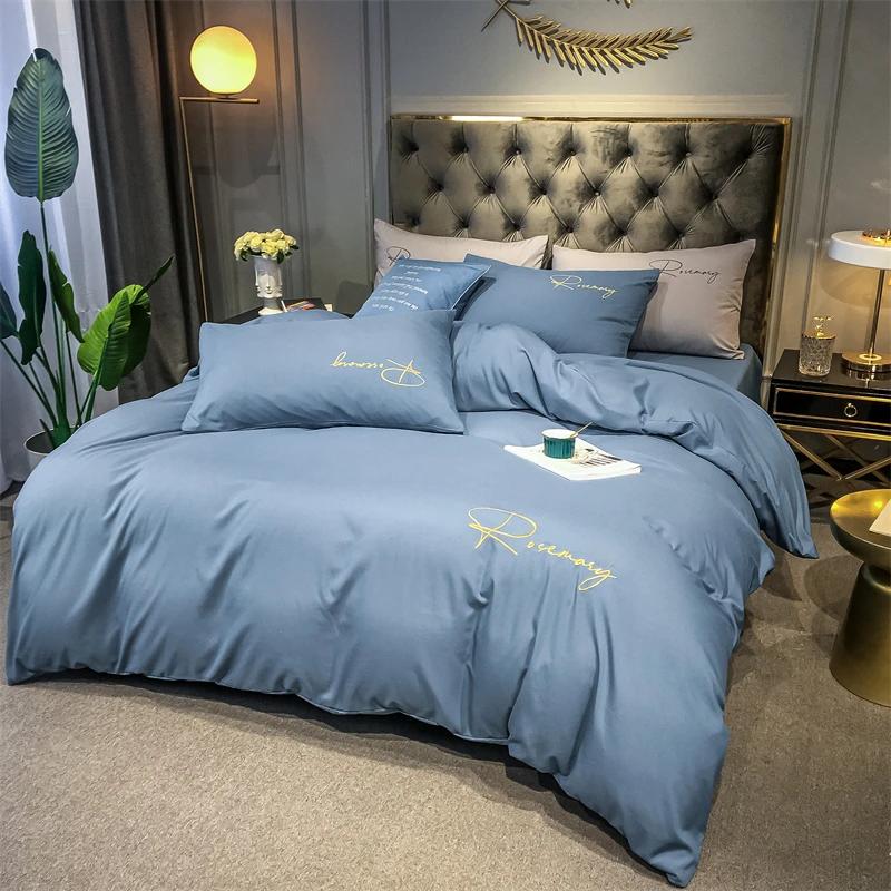 Simple Embroidered Queen Size Duvet Cover Set with Bed Sheet High Quality Home Skin-friendly Bedding Set Comforter Cover Sets