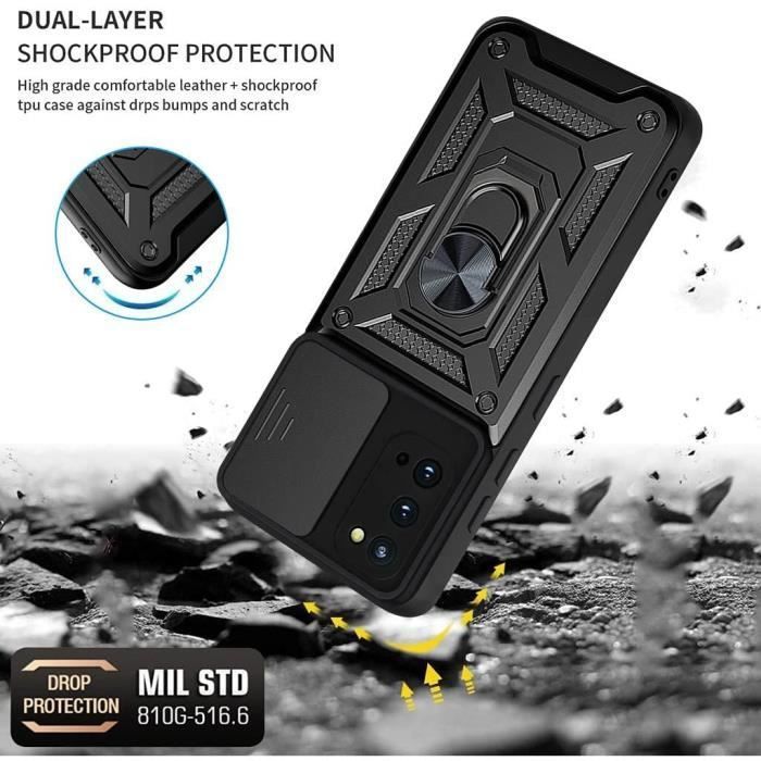Coque de Protection - PROSHOP - Samsung S20 - Noir - Verre Trempé - Support Anneau