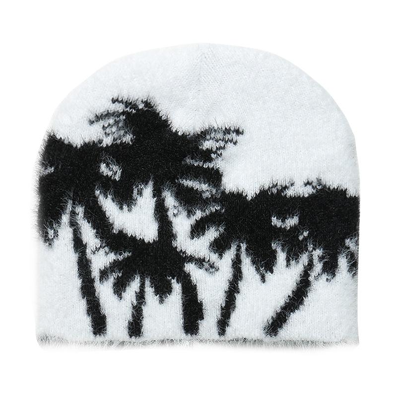 Autumn and winter thermal hat women's outdoor plush beanie hat brimless cap coconut tree jacquard wool hat imitation mink hair