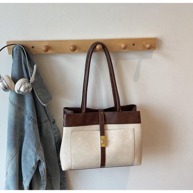 Premium Handbag Bag Women's 2025 New Contrasting Color Retro Shoulder Bag Commuting Large Capacity Underarm Tote Bag Tide